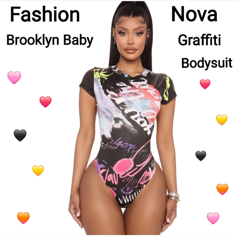 Fashion Nova Brooklyn Baby Graffiti Short-Sleeve Bodysuit - Black/Combo